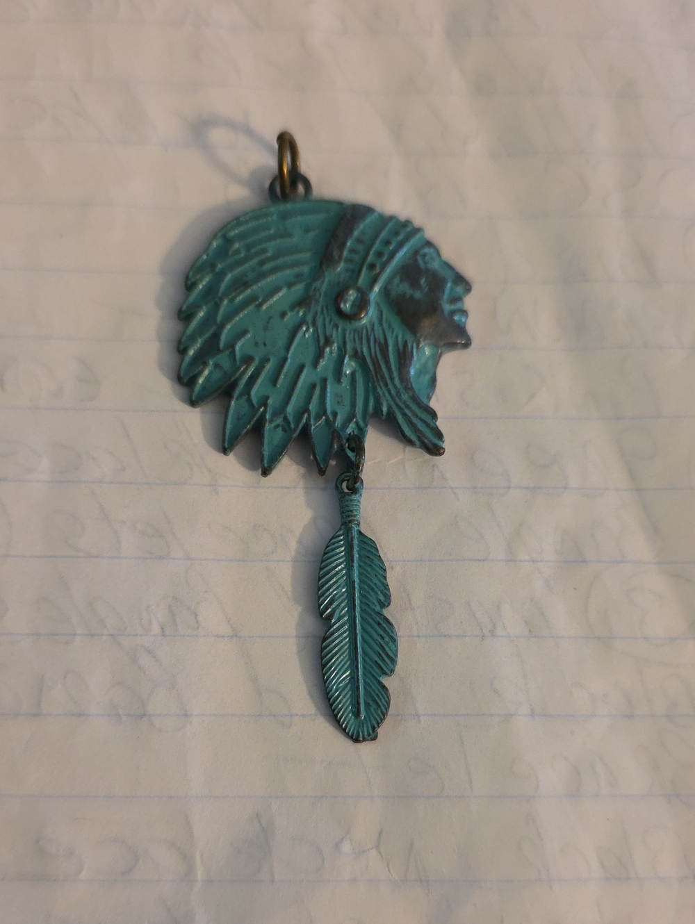 Turquoise Patina Native-Inspired Feather Pendant Necklace - Unbranded